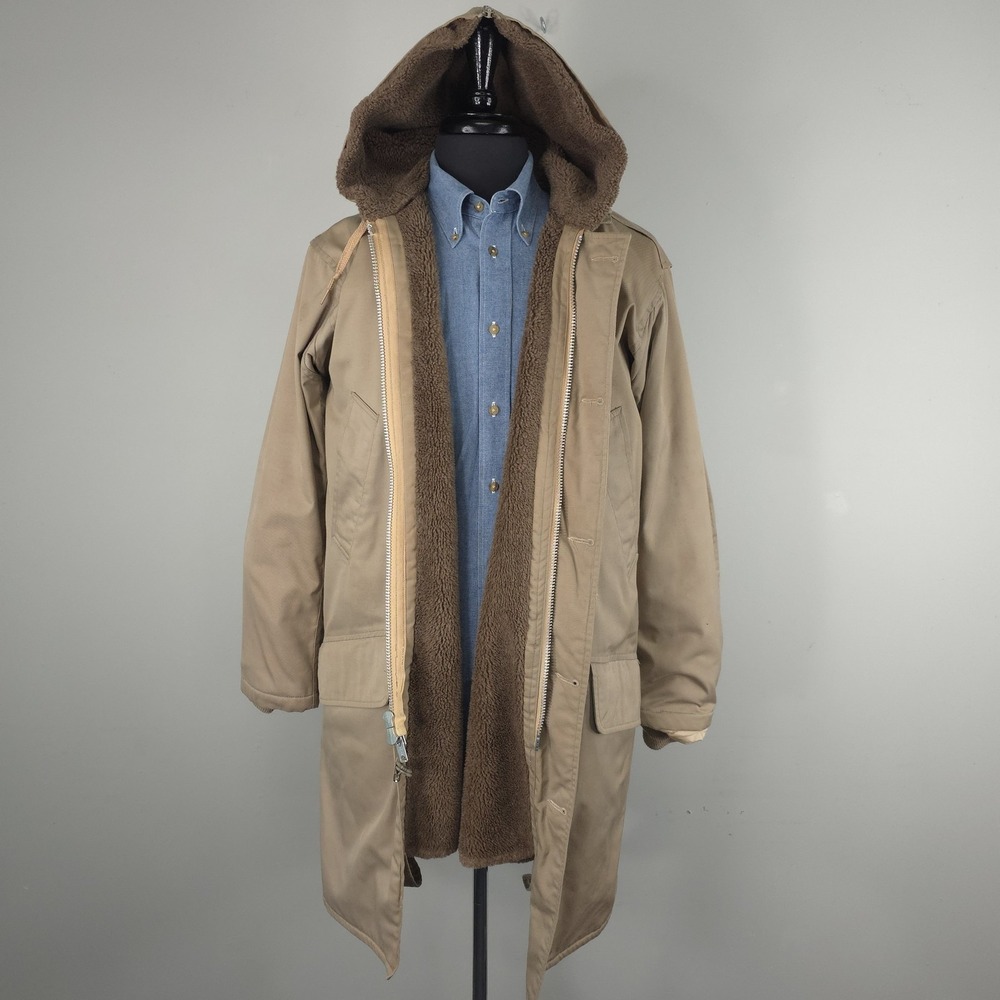 Vintage‎ LL Bean Coat Mens Small Beige Canvas Parka Lined Destroyed 50s READ*